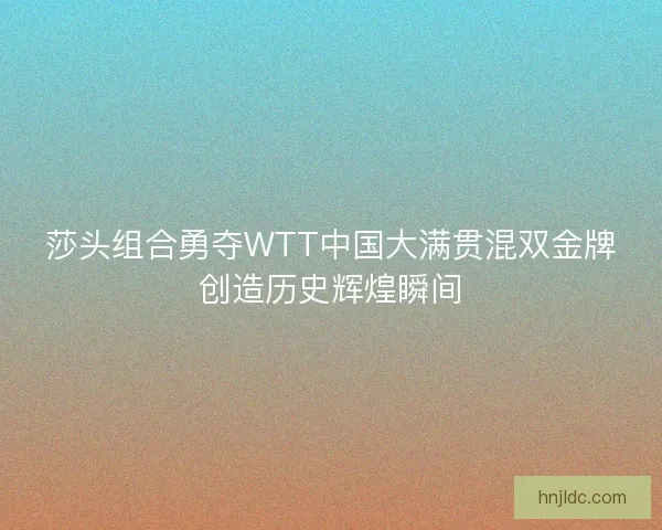 莎头组合勇夺WTT中国大满贯混双金牌创造历史辉煌瞬间