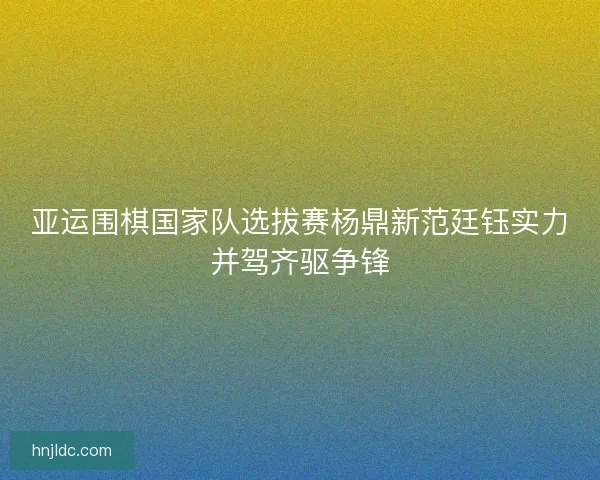 亚运围棋国家队选拔赛杨鼎新范廷钰实力并驾齐驱争锋 亚运围棋国家队选拔赛杨鼎新范廷钰实力并驾齐驱争锋